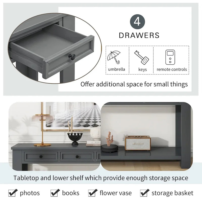Console / Table d'appoint avec tiroirs de rangement et étagère inférieure pour entrée/couloir