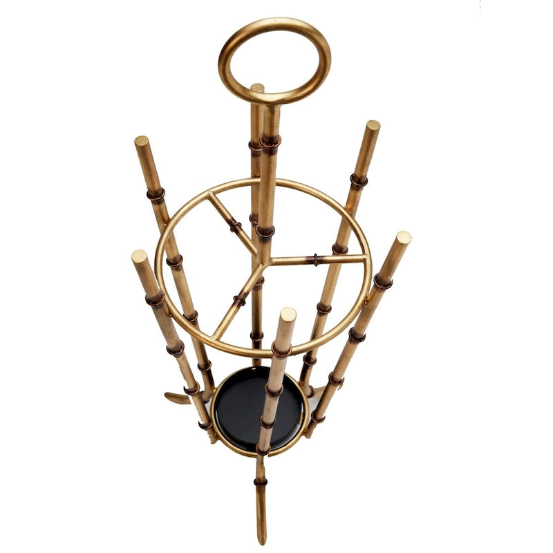 Porte-parapluie incliné en fer bambou doré antique - 12,5x12,5x35