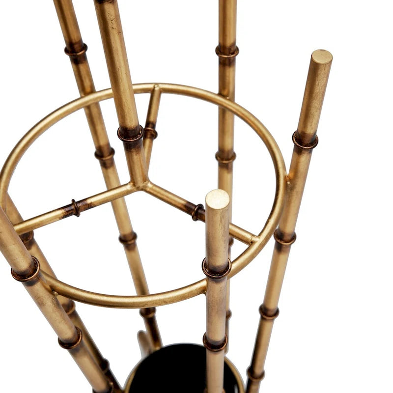 Porte-parapluie incliné en fer bambou doré antique - 12,5x12,5x35