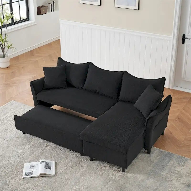 Canapé d'angle en velours côtelé 80 pouces avec deux petits coussins