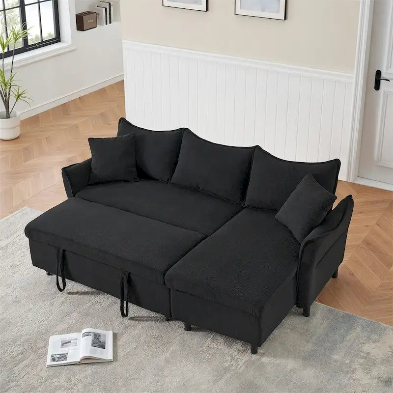Canapé d'angle en velours côtelé 80 pouces avec deux petits coussins