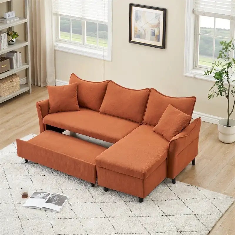 Canapé d'angle en velours côtelé 80 pouces avec deux petits coussins