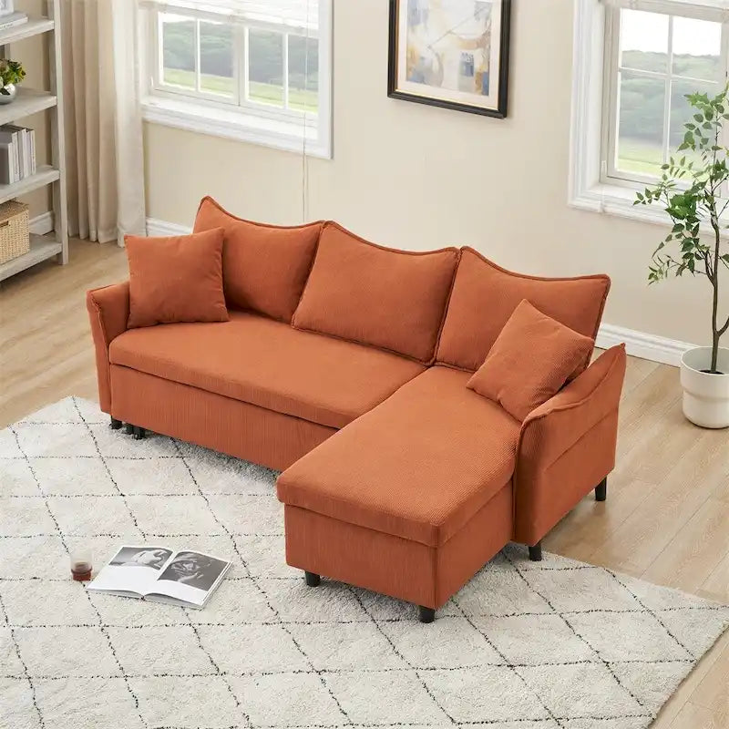 Canapé d'angle en velours côtelé 80 pouces avec deux petits coussins