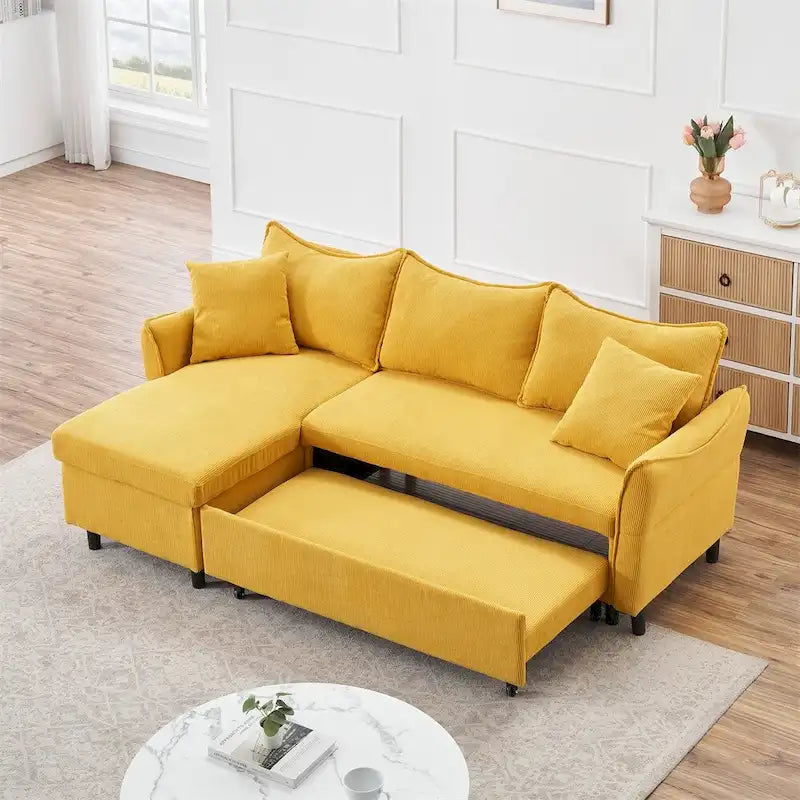Canapé d'angle en velours côtelé 80 pouces avec deux petits coussins