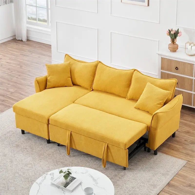 Canapé d'angle en velours côtelé 80 pouces avec deux petits coussins